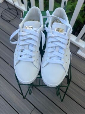 Puma White Sneakers with Gold Logo and Studs